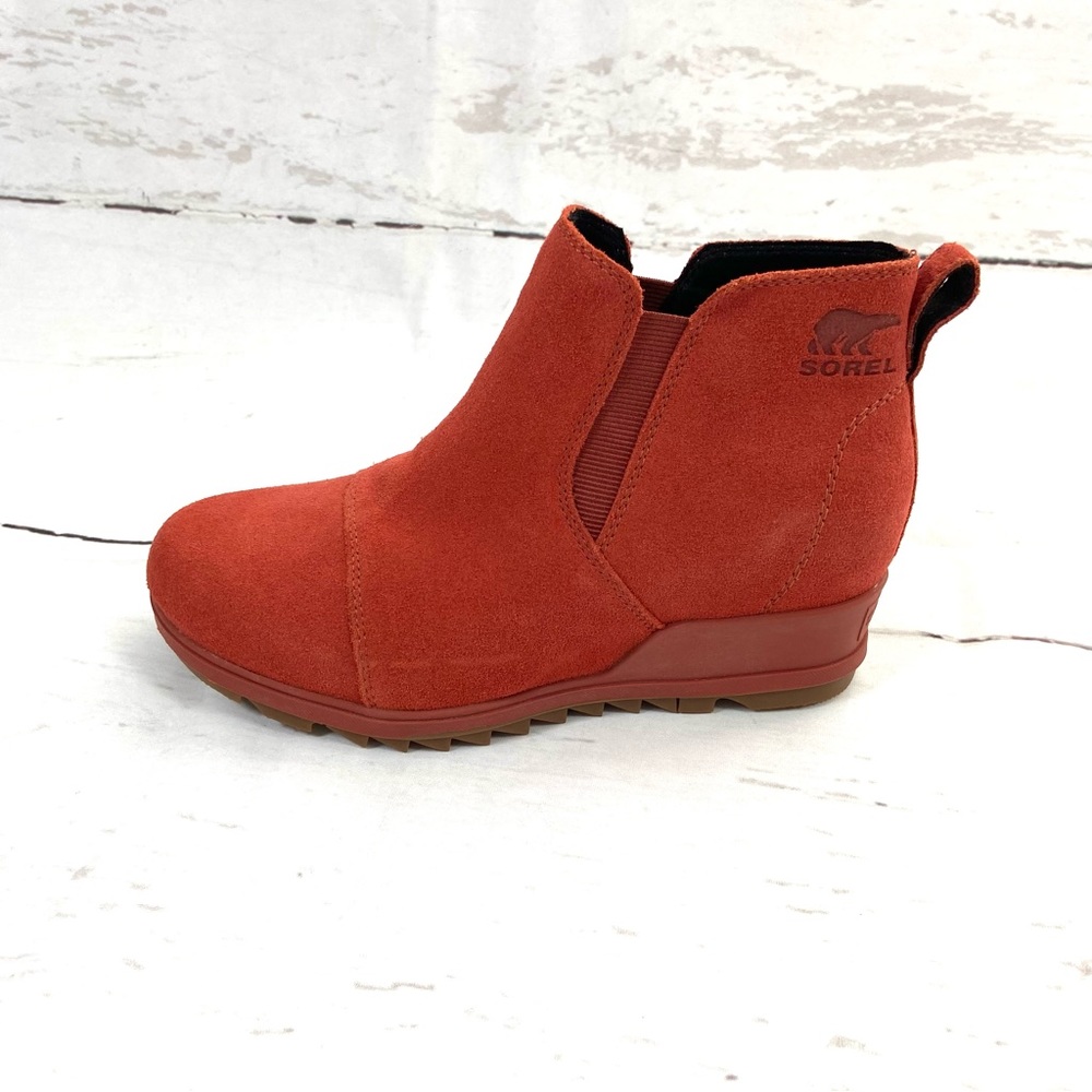 Sorel Evie Shoes Women’s‎ 7 Red Ankle Boots Wedge Heel Waterproof Warp Suede